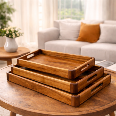 طقم صواني 3 قطع احجام خشب